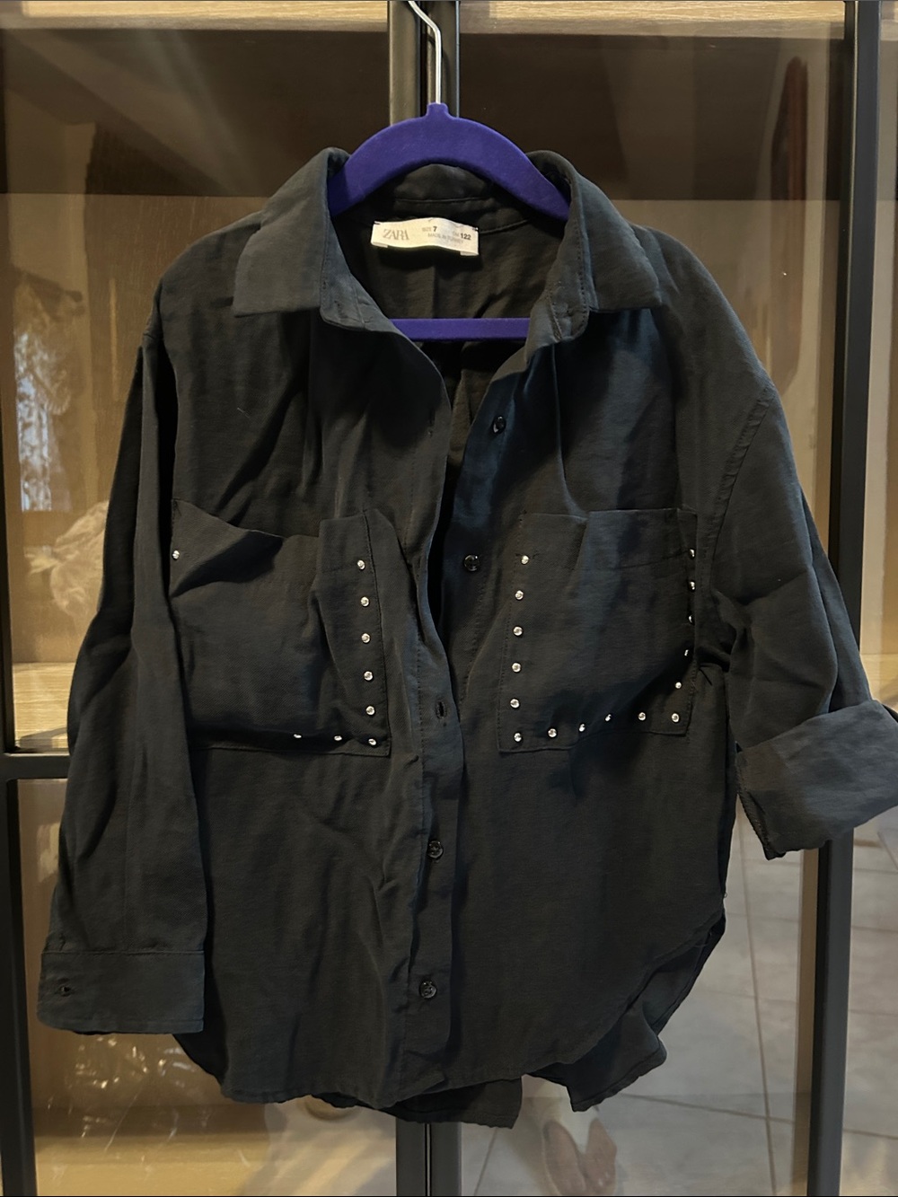 Zara Black Button-Down Shirt with Stud Accents